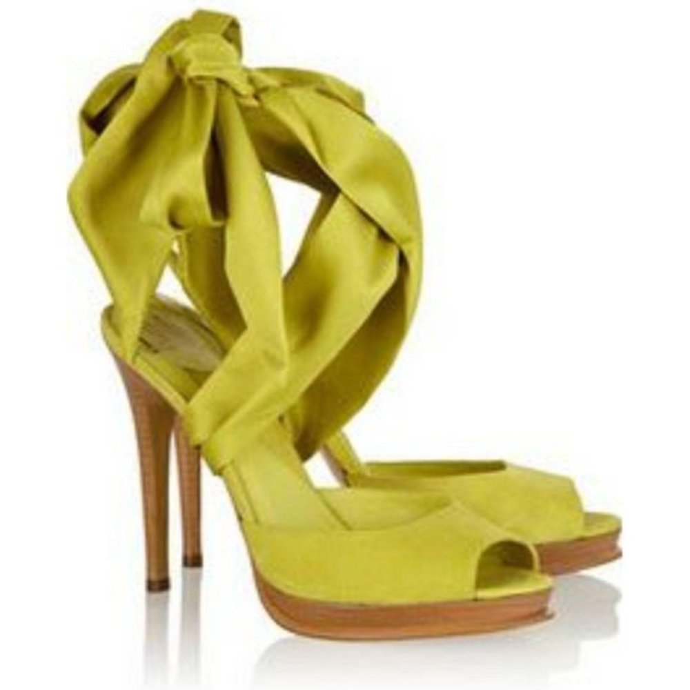 Diane Von Furstenberg DVF Shoes Chartreuse Suede Satin Wrap or Mule Shoe